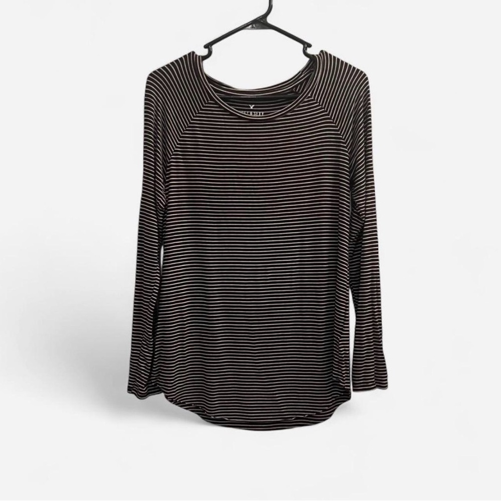 American Eagle Outfitters Burgundy and White Striped Long Sleeve Top